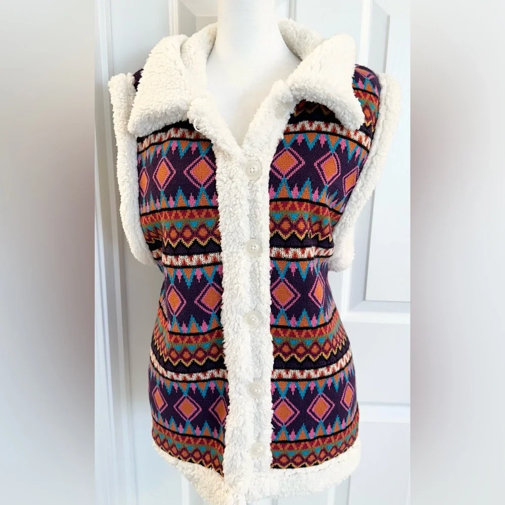 Johnny Was Yuya Sherpa Reversible Sweater Vest XL NWT $398‎